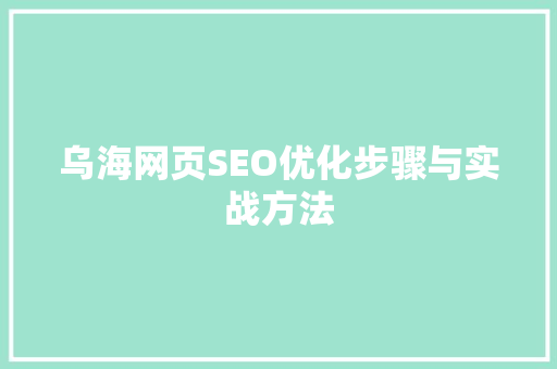 乌海网页SEO优化步骤与实战方法