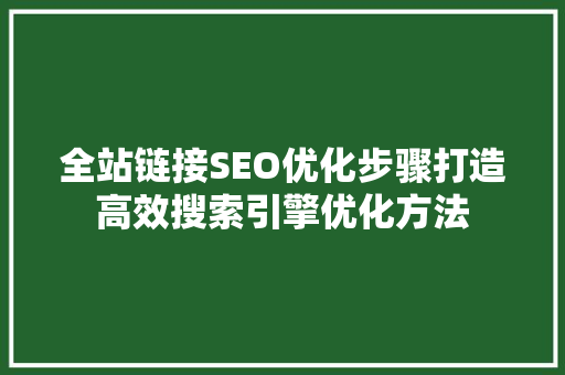 全站链接SEO优化步骤打造高效搜索引擎优化方法