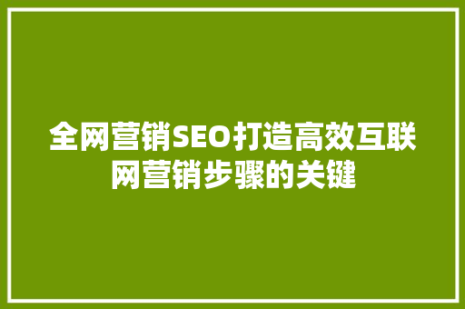 全网营销SEO打造高效互联网营销步骤的关键