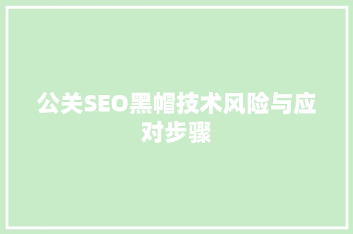 公关SEO黑帽技术风险与应对步骤