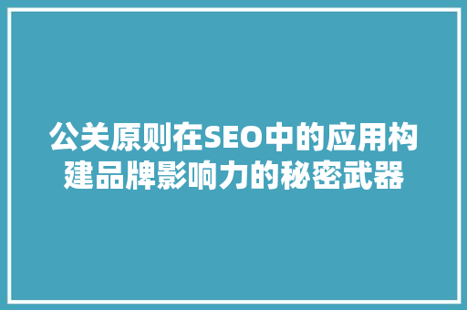 公关原则在SEO中的应用构建品牌影响力的秘密武器