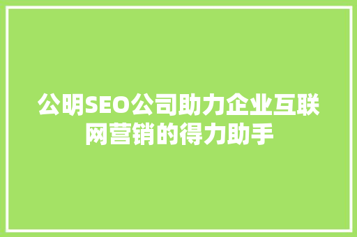 公明SEO公司助力企业互联网营销的得力助手