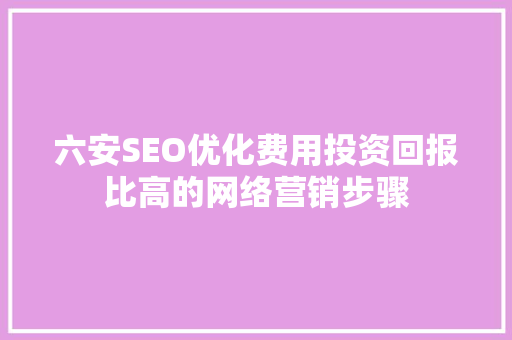 六安SEO优化费用投资回报比高的网络营销步骤