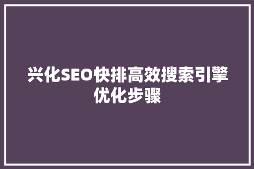 兴化SEO快排高效搜索引擎优化步骤