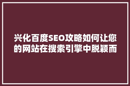 兴化百度SEO攻略如何让您的网站在搜索引擎中脱颖而出