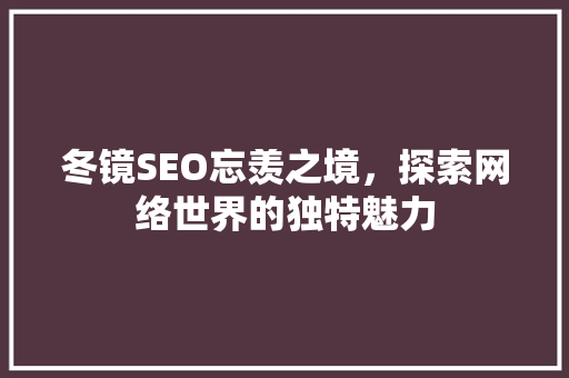 冬镜SEO忘羡之境，探索网络世界的独特魅力