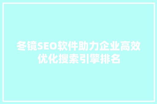 冬镜SEO软件助力企业高效优化搜索引擎排名