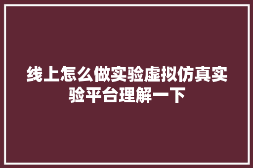 线上怎么做实验虚拟仿真实验平台理解一下