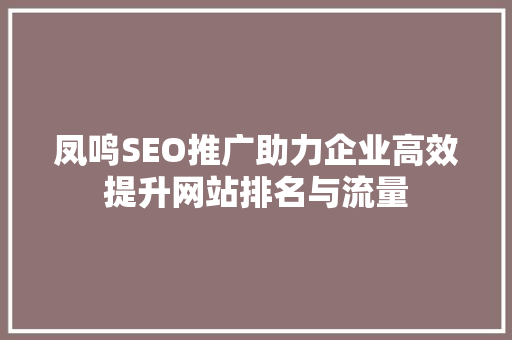 凤鸣SEO推广助力企业高效提升网站排名与流量