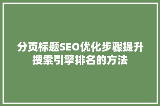 分页标题SEO优化步骤提升搜索引擎排名的方法