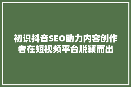 初识抖音SEO助力内容创作者在短视频平台脱颖而出