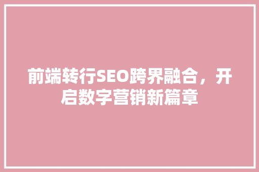 前端转行SEO跨界融合，开启数字营销新篇章