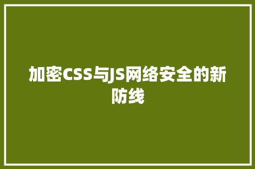 加密CSS与JS网络安全的新防线