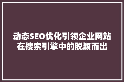 动态SEO优化引领企业网站在搜索引擎中的脱颖而出