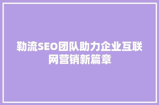 勒流SEO团队助力企业互联网营销新篇章