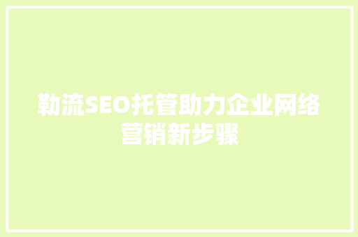 勒流SEO托管助力企业网络营销新步骤