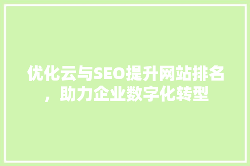 优化云与SEO提升网站排名，助力企业数字化转型