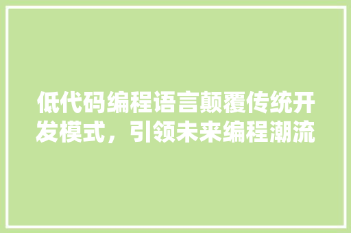 低代码编程语言颠覆传统开发模式，引领未来编程潮流