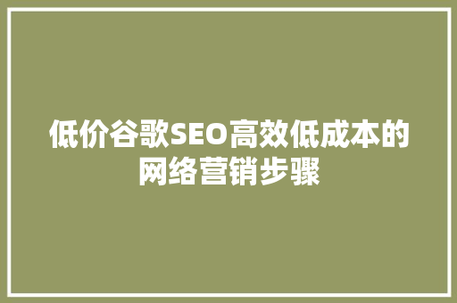 低价谷歌SEO高效低成本的网络营销步骤