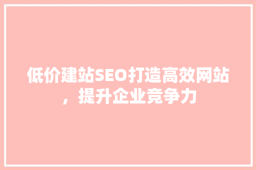 低价建站SEO打造高效网站，提升企业竞争力