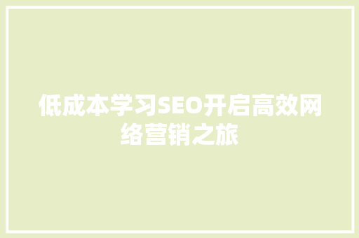 低成本学习SEO开启高效网络营销之旅