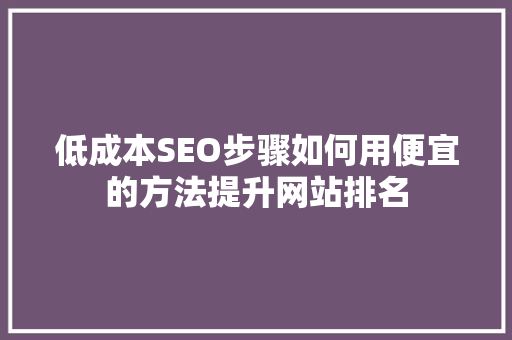 低成本SEO步骤如何用便宜的方法提升网站排名