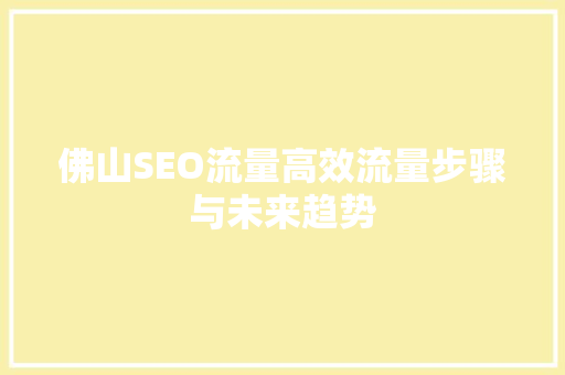 佛山SEO流量高效流量步骤与未来趋势