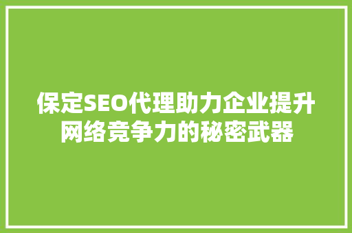 保定SEO代理助力企业提升网络竞争力的秘密武器