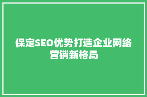 保定SEO优势打造企业网络营销新格局