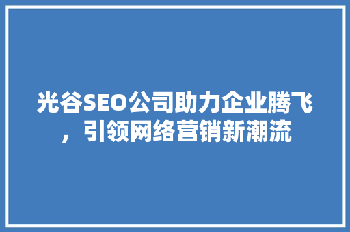 光谷SEO公司助力企业腾飞，引领网络营销新潮流