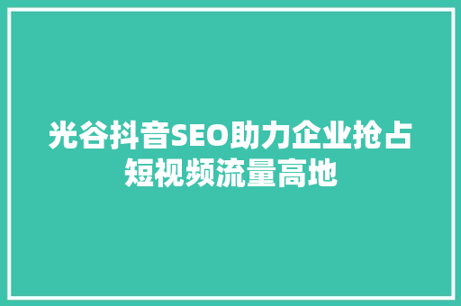 光谷抖音SEO助力企业抢占短视频流量高地