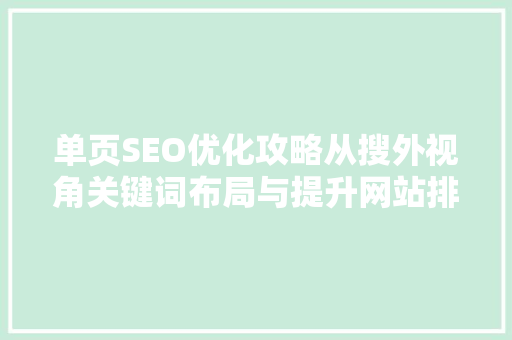 单页SEO优化攻略从搜外视角关键词布局与提升网站排名