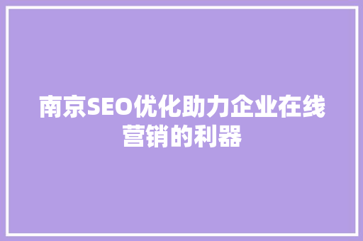 南京SEO优化助力企业在线营销的利器