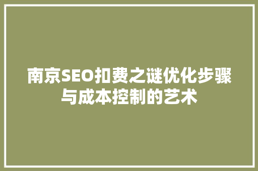 南京SEO扣费之谜优化步骤与成本控制的艺术