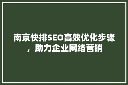 南京快排SEO高效优化步骤，助力企业网络营销