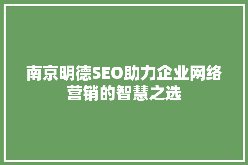 南京明德SEO助力企业网络营销的智慧之选