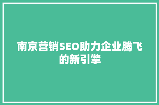 南京营销SEO助力企业腾飞的新引擎