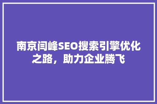 南京闫峰SEO搜索引擎优化之路，助力企业腾飞