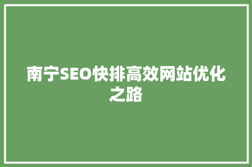 南宁SEO快排高效网站优化之路