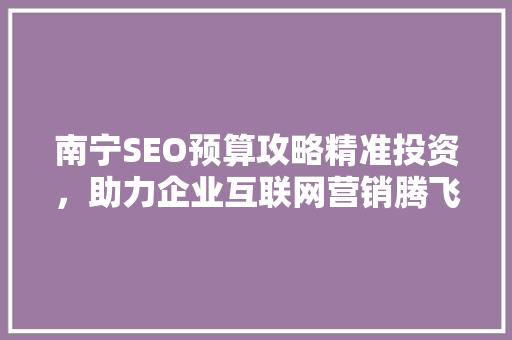 南宁SEO预算攻略精准投资，助力企业互联网营销腾飞