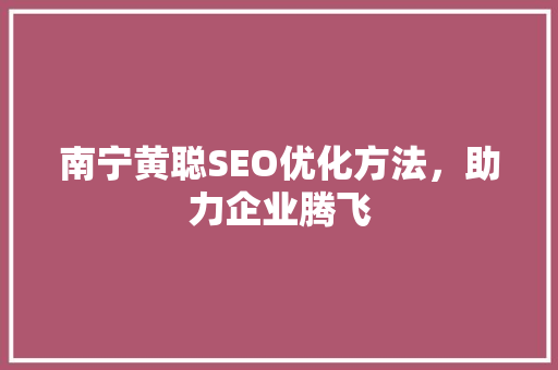 南宁黄聪SEO优化方法，助力企业腾飞