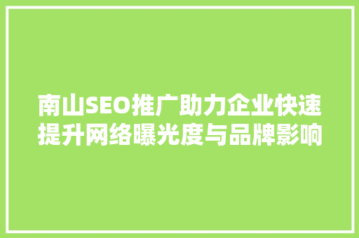 南山SEO推广助力企业快速提升网络曝光度与品牌影响力