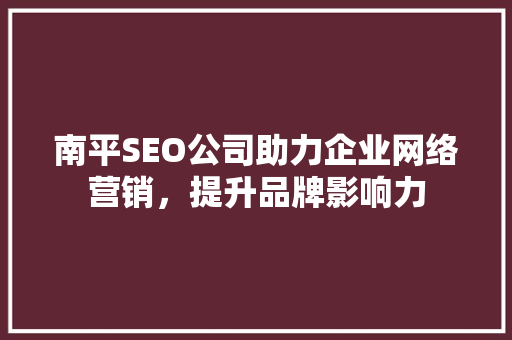 南平SEO公司助力企业网络营销，提升品牌影响力