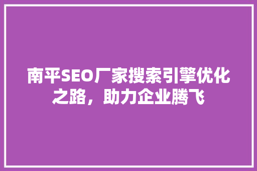 南平SEO厂家搜索引擎优化之路，助力企业腾飞