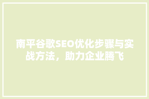 南平谷歌SEO优化步骤与实战方法，助力企业腾飞