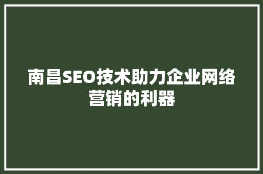 南昌SEO技术助力企业网络营销的利器