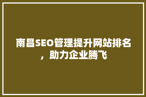 南昌SEO管理提升网站排名，助力企业腾飞