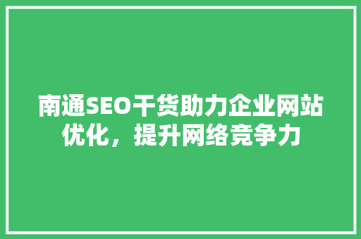 南通SEO干货助力企业网站优化，提升网络竞争力