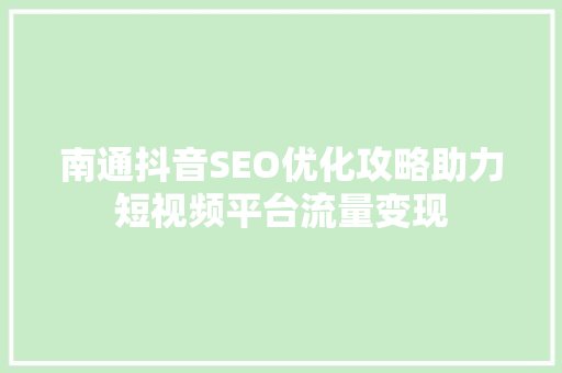 南通抖音SEO优化攻略助力短视频平台流量变现