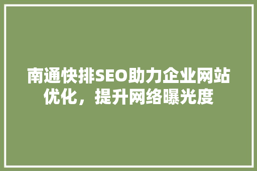 南通快排SEO助力企业网站优化，提升网络曝光度